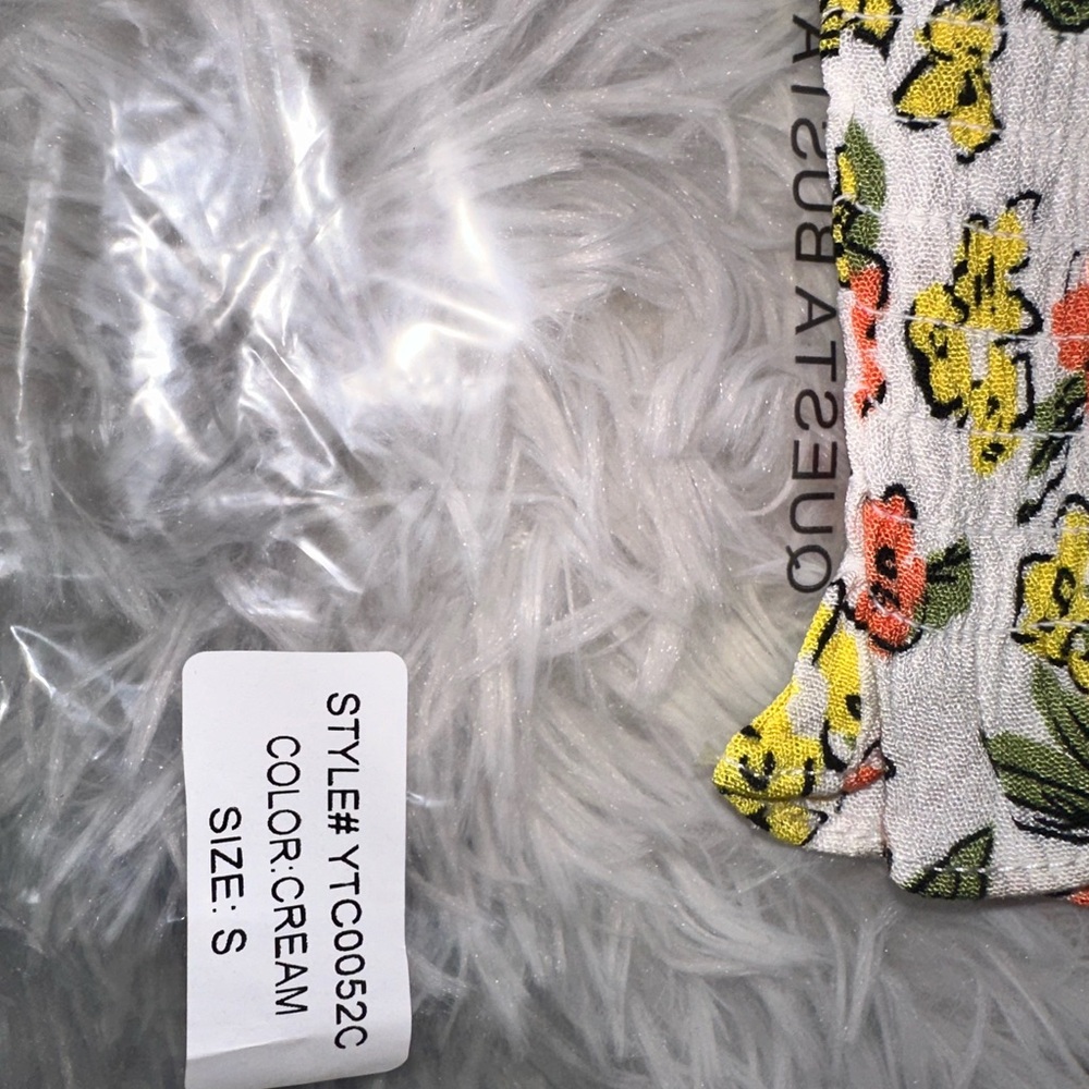 Promesa Smocked Floral Halter Crop Top - White with Yellow Green & Coral - NWT - Picture 3 of 5